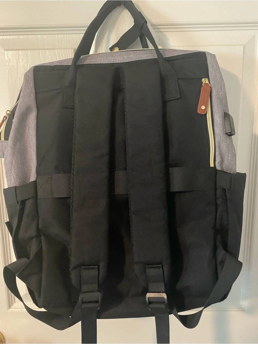 Gray and Black Men's Backpack with Brown Accents